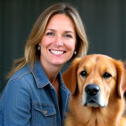 Sarah Jenkins, our Lead Trainer, smiling with a golden retriever.