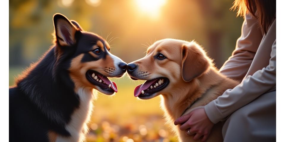 Happy dog and owner learning together